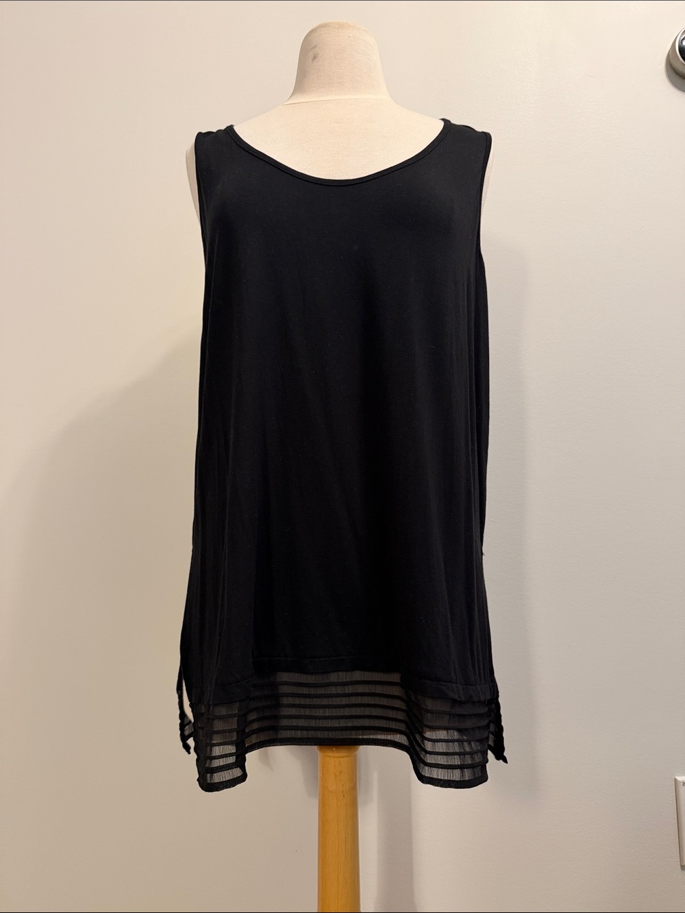 Marla Wynne Layers Women’s Black Sleeveless Tank with Sheer Stripe Hem